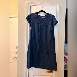 Flax Navy Linen Scoop-Neck Short-Sleeve Shift Dress